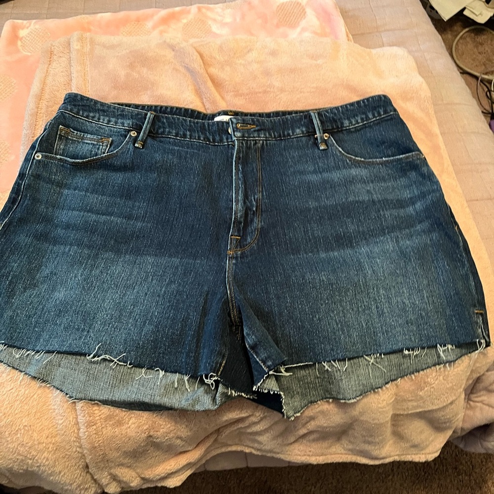Good American Dark Blue Cutoff Denim Jean Shorts